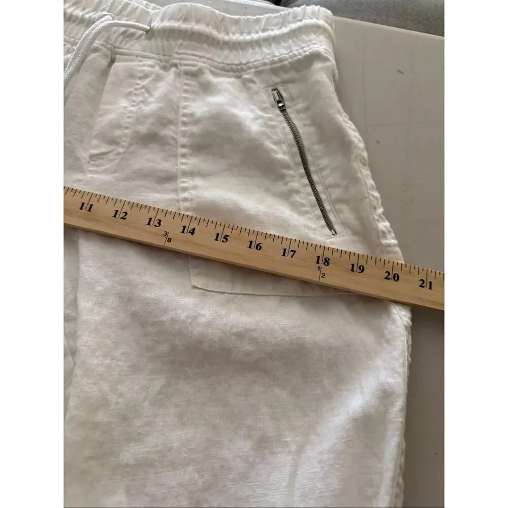 Athleta Cabo Linen Jogger Pants White Drawstring Zip Pockets Women’s 6